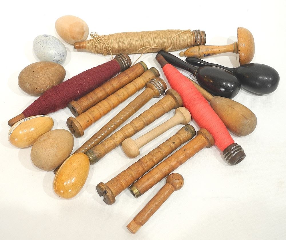 Collection of Antique Spindles / Bobbins / Darning Eggs, 2 3/4" -9"L. (1 of 1)