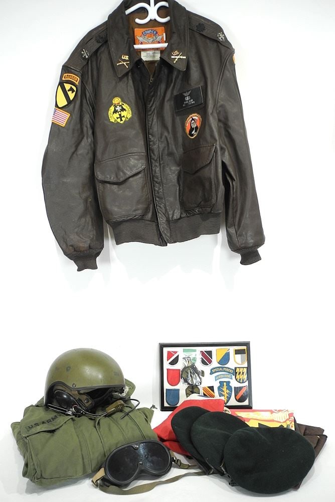 Collection of Ally Kneale Vic. Era Garments,Helmet,Hats, Patches, Flag & Jacket. (1 of 4)