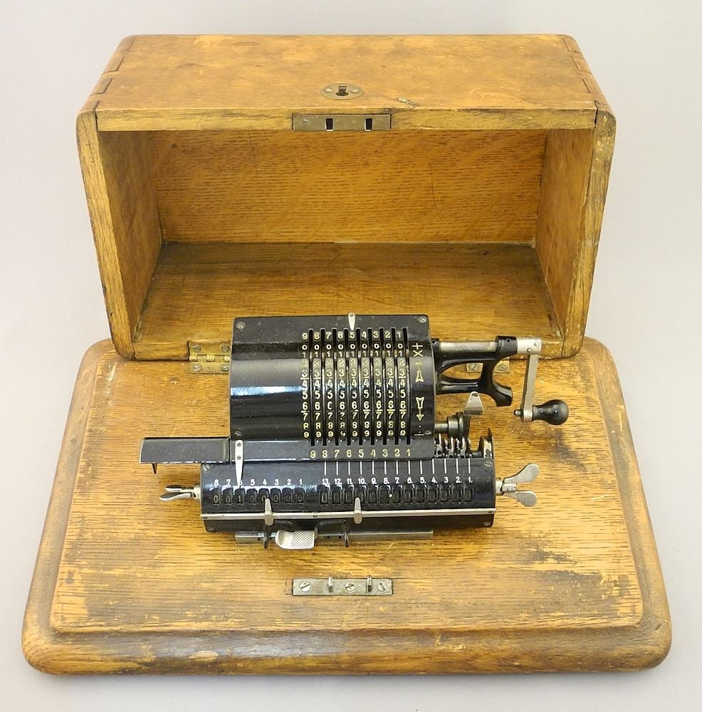 Early Oak Cased Adding Machine, 5 7/8" x 13". (1 of 3)
