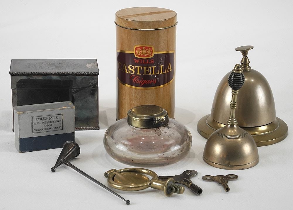 Collection of Various Brass & Metal Sundries, Clock Keys, Cards, Cigarette Tin.: Collection of Various Brass & Metal Sundries, Clock Keys, Cards, Cigarette Tin.