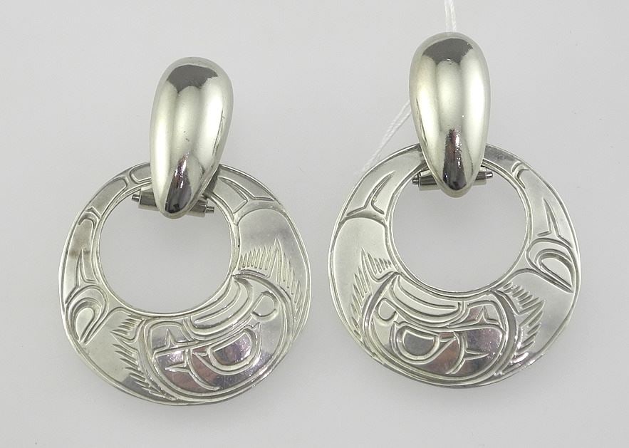 Pair of Kwagiulth Silver Earrings Monogrammed AHS (Alfred Seaweed) with Modified Clasps, 10g.: Pair of Kwagiulth Silver Earrings Monogrammed AHS (Alfred Seaweed) with Modified Clasps, 10g.