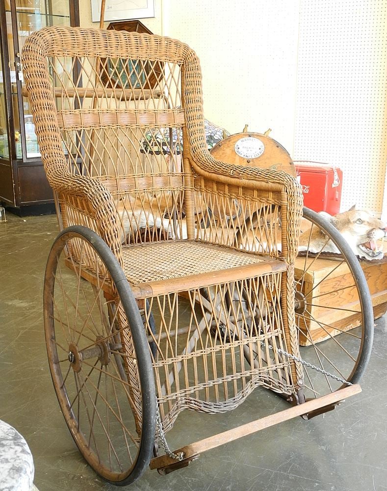 Late 19th C. Whicker Wheelchair.: Late 19th C. Whicker Wheelchair.