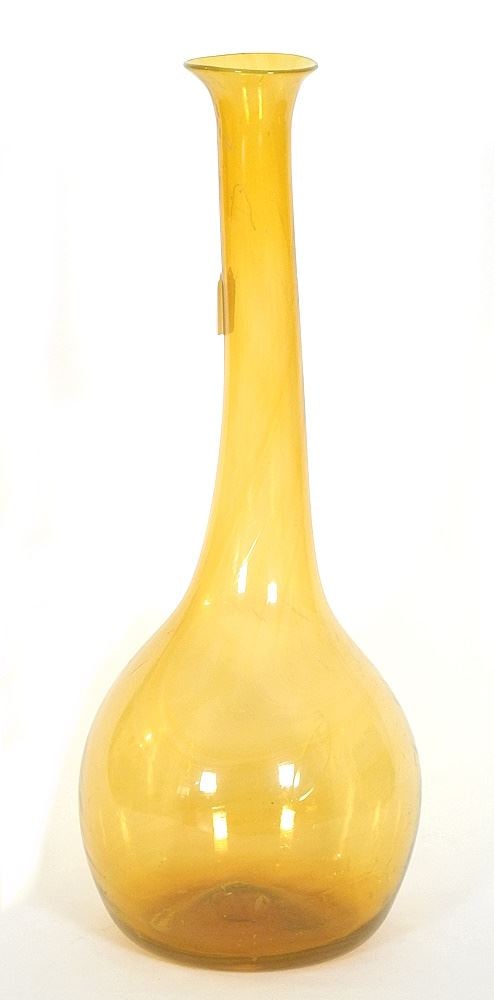 Vintage Yellow Handblown Glass Bottle Vase, 25" High. (1 of 1)