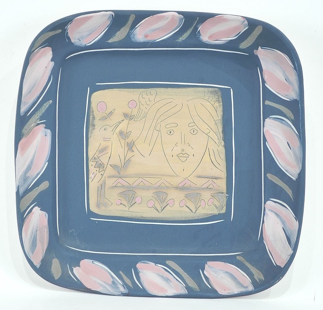 Pottery Dish signed L. Rolland '90, 16 3/4" x 17".: Pottery Dish signed L. Rolland '90, 16 3/4" x 17".