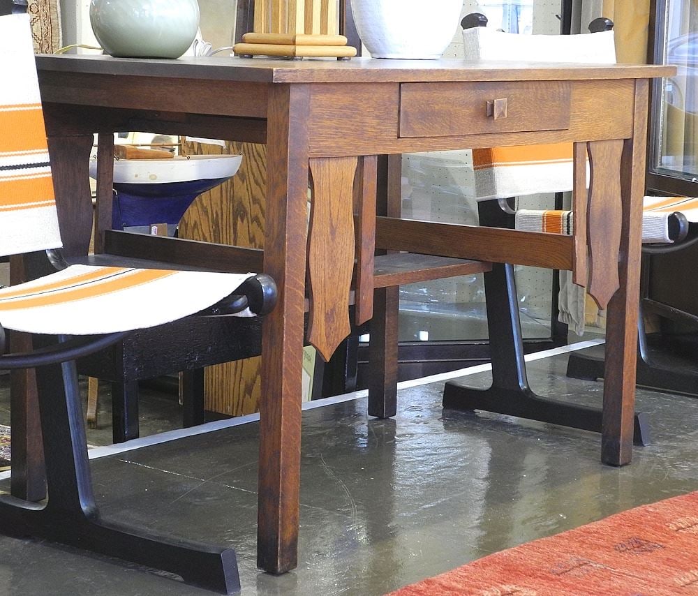John C. Mundell & Co. Ltd. Elora, Ontario Oak Library Table, 29" x 42" x 26". (1 of 3)