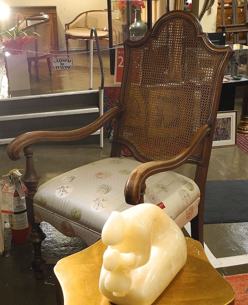 Continental Walnut Cane Back Armchair with Chinoiserie Seat, 43 1/4". (1 of 4)
