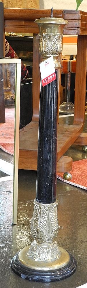 Brass Acanthus Black Column Candlestick.: Brass Acanthus Black Column Candlestick.