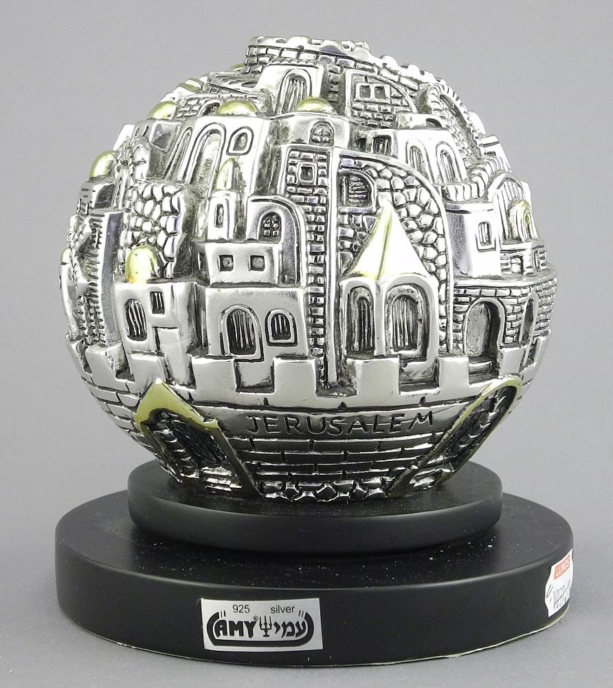 Amy Israel 925 Silver Overlay "Jerusalem" Globe, 5 1/2". (1 of 2)