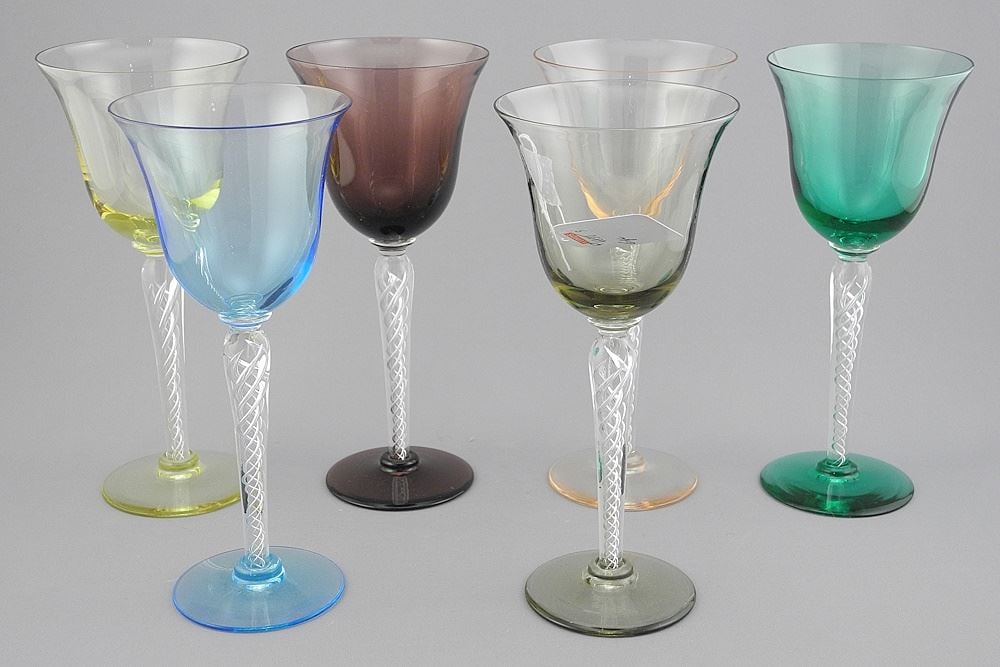 Six Blenko Air Twist Wine Glasses, 7 1/2".: Six Blenko Air Twist Wine Glasses, 7 1/2".
