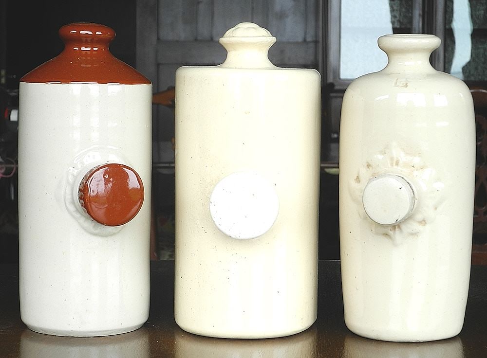 3 Antique Stoneware Foot Warmers, 9 3/4" tallest. (1 of 2)