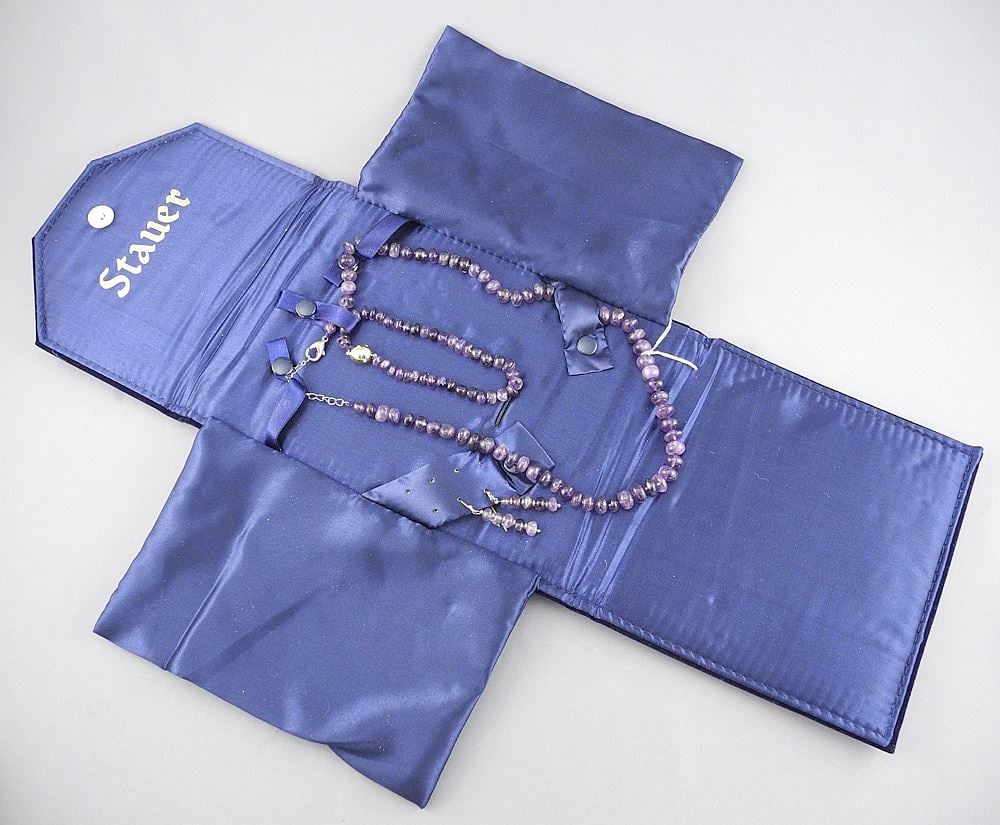 Stauer Amethyst Demi-Parure: Necklace/Bracelet/Earrings with Original Box. (1 of 5)