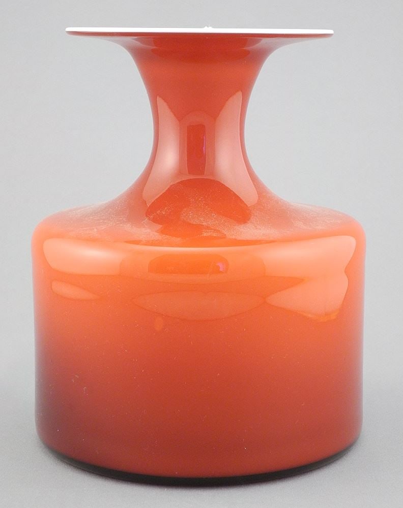 Holmegaard Carnaby Red & White Glass Vase, Design: Per Lutken, 6 7/8".: Holmegaard Carnaby Red & White Glass Vase, Design: Per Lutken, 6 7/8".