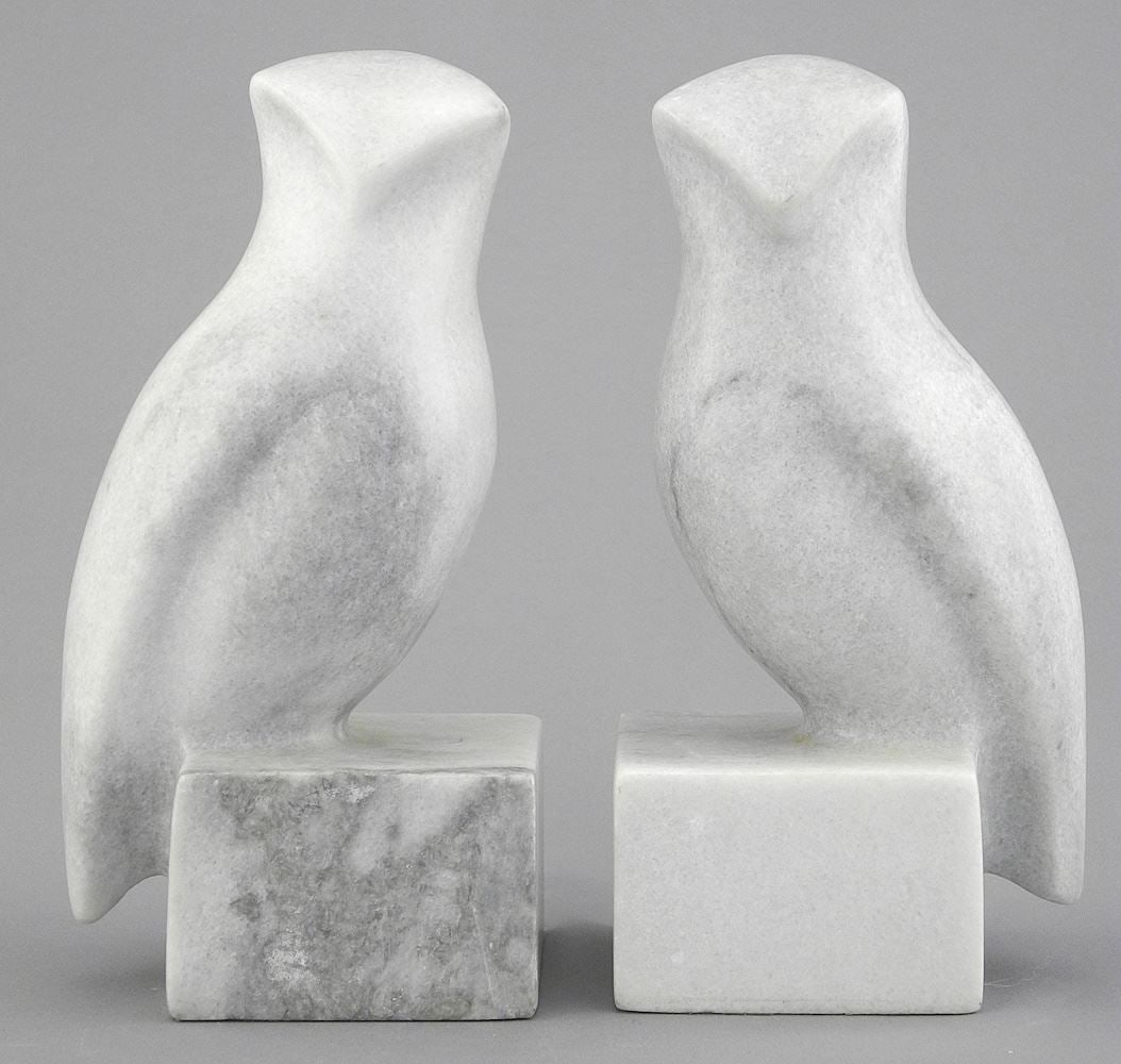Pair of Marble Owl Bookends, 7"h, Approx. 2929g. (1 of 2)