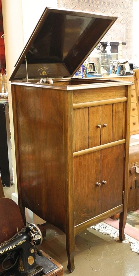 Columbia Grafonola Mahogany Floor Model Phonograph, 40 3/4"h. (1 of 2)