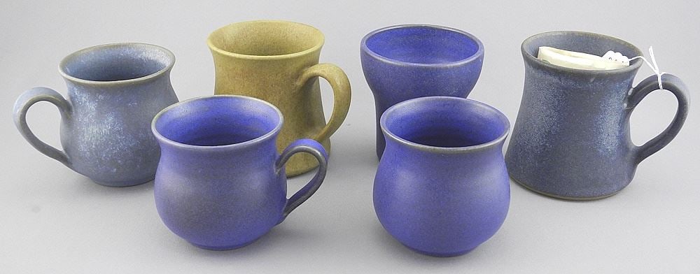 6 Pottery Mugs & Cup Monogrammed JG (Jan Grove), 3 - 3 3/8"h. (1 of 5)