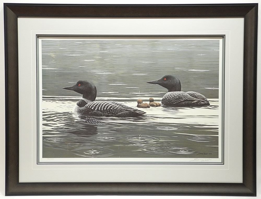 Limited Edition Print signed (John) Seerey-Lester, 20" x 29", "Northern Loons Family". (1 of 4)