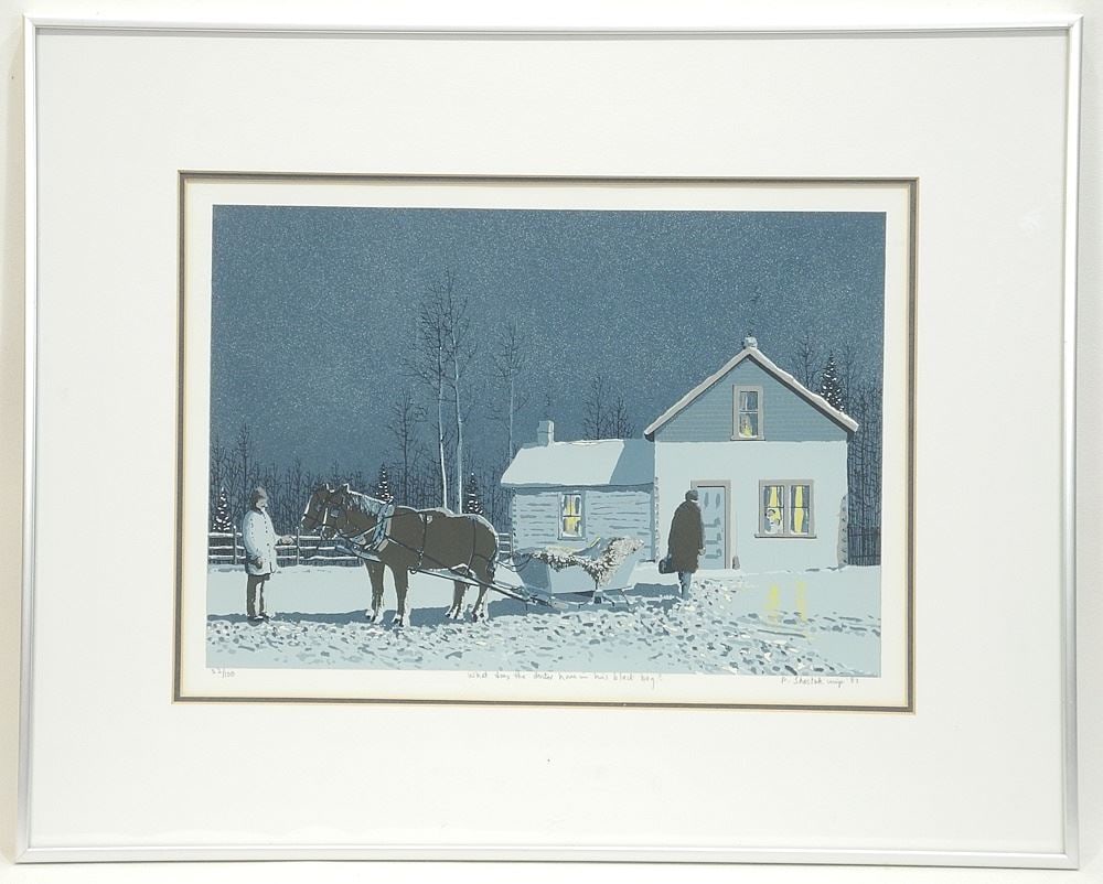 Serigraph signed P. (Peter) Shostak '87, 10 x 13 7/8", "What Does the Dr..." #32/100.: Serigraph signed P. (Peter) Shostak '87, 10 x 13 7/8", "What Does the Dr..." #32/100.