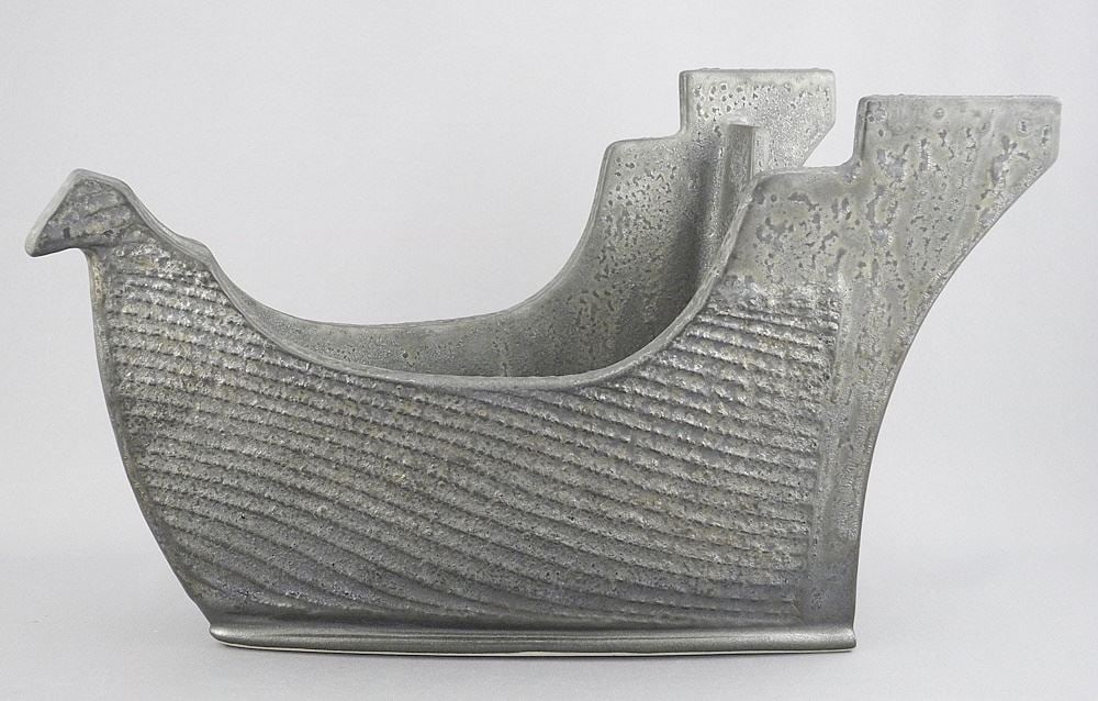 Porcelain Sculpture Signed (Judi) Dyelle '98, 12 1/4", "Boat Form".: Porcelain Sculpture Signed (Judi) Dyelle '98, 12 1/4", "Boat Form".