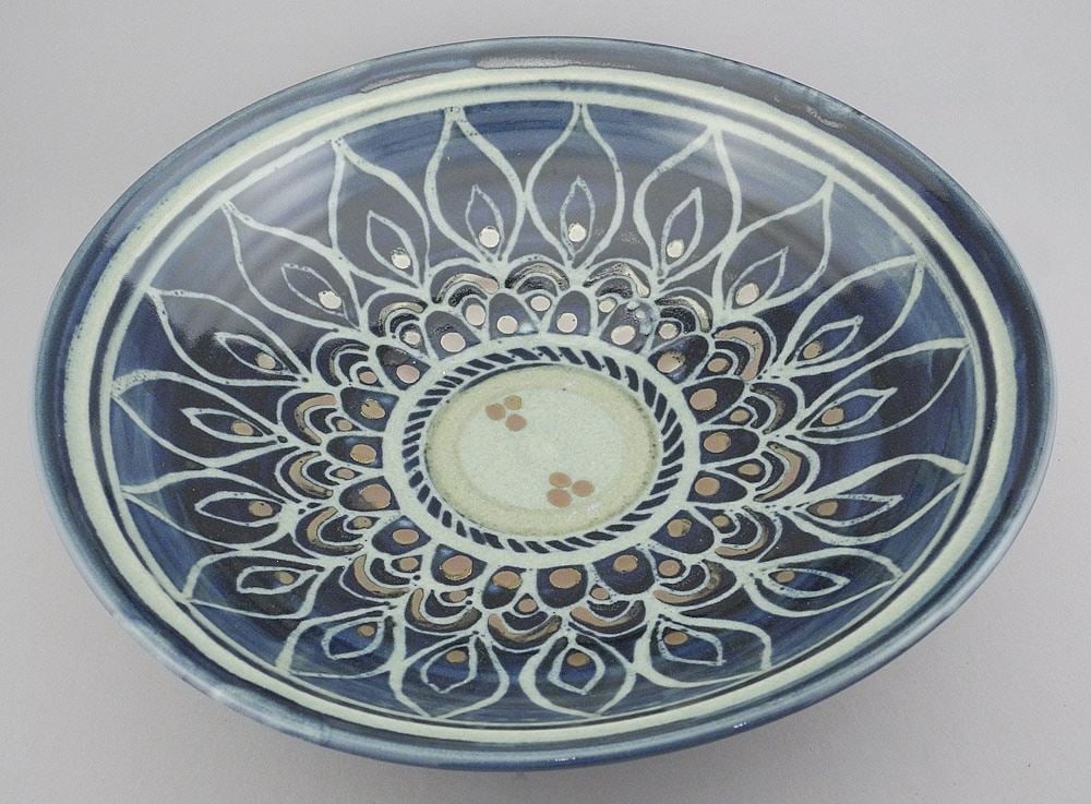 White Stoneware Bowl signed A. (Alan) Burgess, 15 1/8" Diameter.: White Stoneware Bowl signed A. (Alan) Burgess, 15 1/8" Diameter.