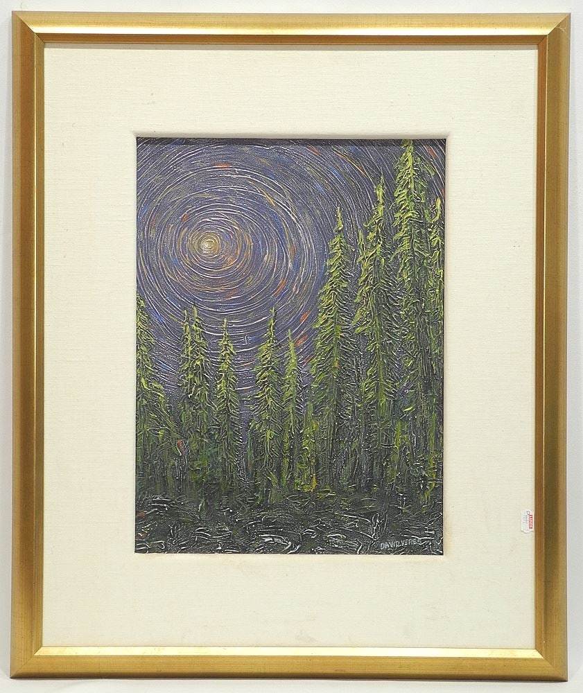 Acrylic on Canvas signed David (J) Veres, 16" x 12", 'Night Trees Blue Rock'. (1 of 4)