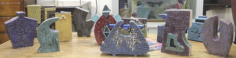 Twelve Ceramic Vessels & Sculptures Monogrammed & Attributed to Denise Duncan, 5 1/2 - 9 1/4". (1 of 3)