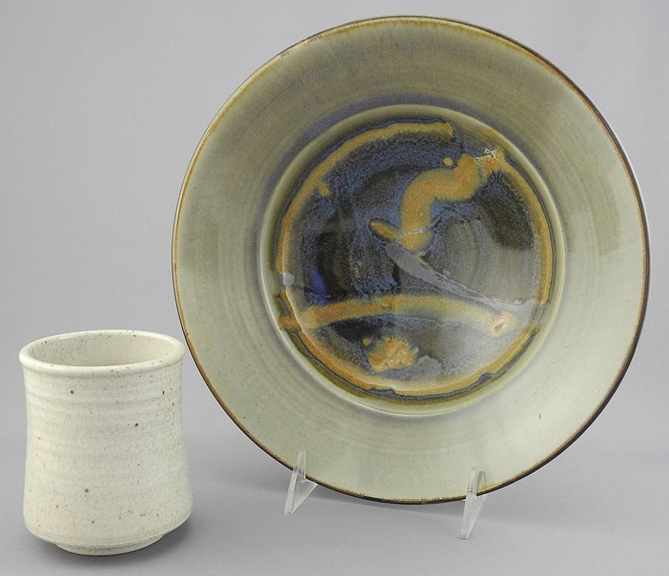 Porcelain Bowl signed (Gordon) Hutchens (10" Diam.) & Cup.: Porcelain Bowl signed (Gordon) Hutchens (10" Diam.) & Cup.