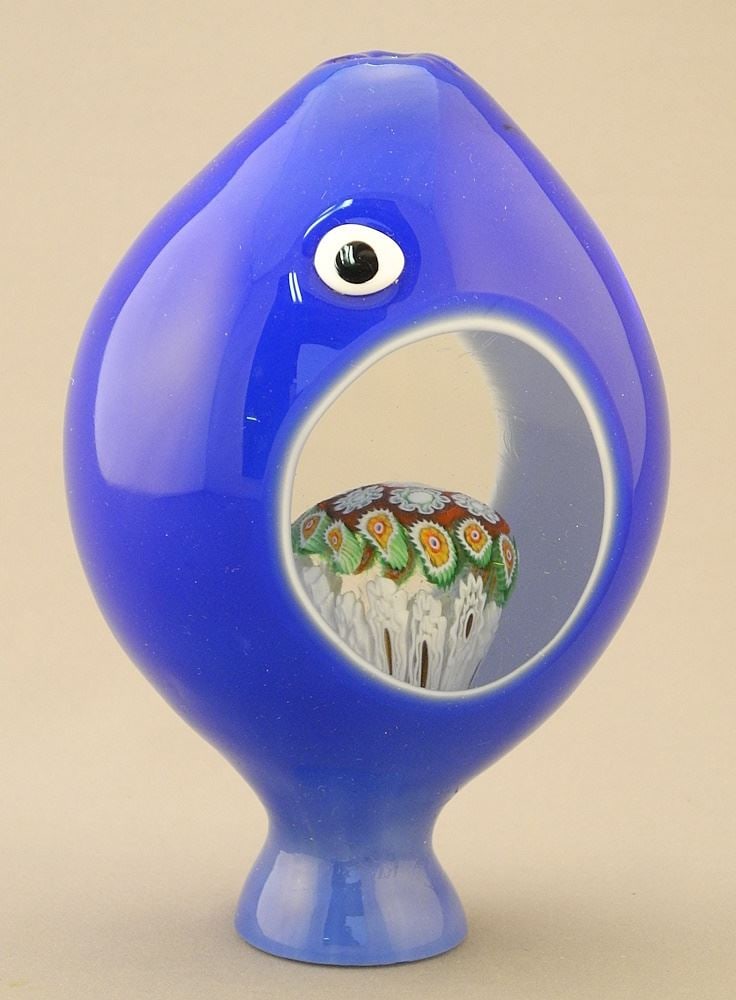 Murano Blown Glass Blue Fish (Millefiori inside). (1 of 2)