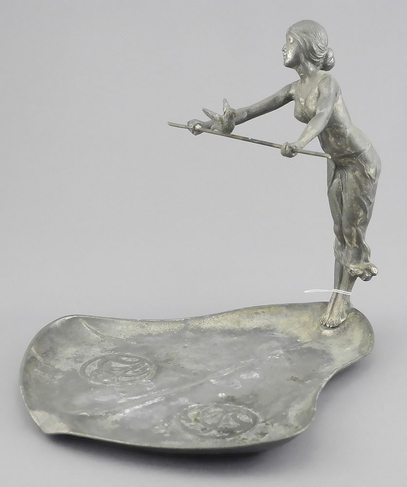 WMF "Balancing Lady" Pewter Dish Model 247, 7 1/4" x 8 1/4" x 7 5/8" (condition noted). (1 of 3)