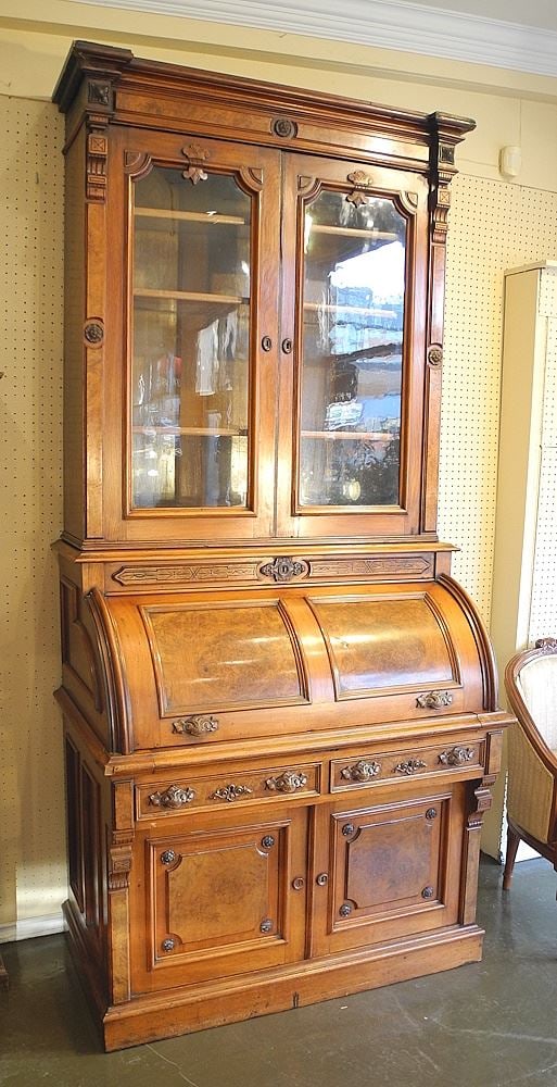 Late 19th C. Walnut Eastlake Secretary Bookcase. (1 of 8)
