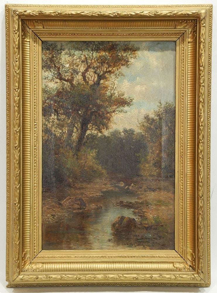 Oil on Canvas signed A. (Abraham) Hulk Junior, 15 1/2" x 8", "Hawthorn Den". (1 of 4)