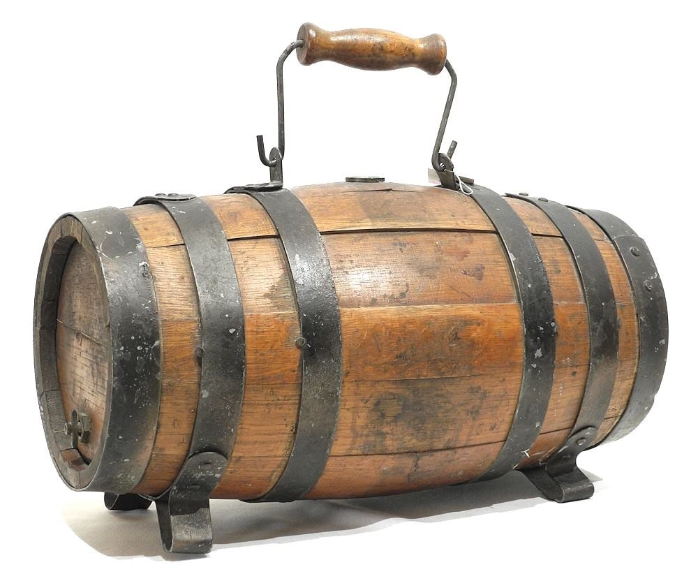 19th C. Staved Oak & Iron Banded Rum Barrel, 17 1/2"L. (1 of 3)
