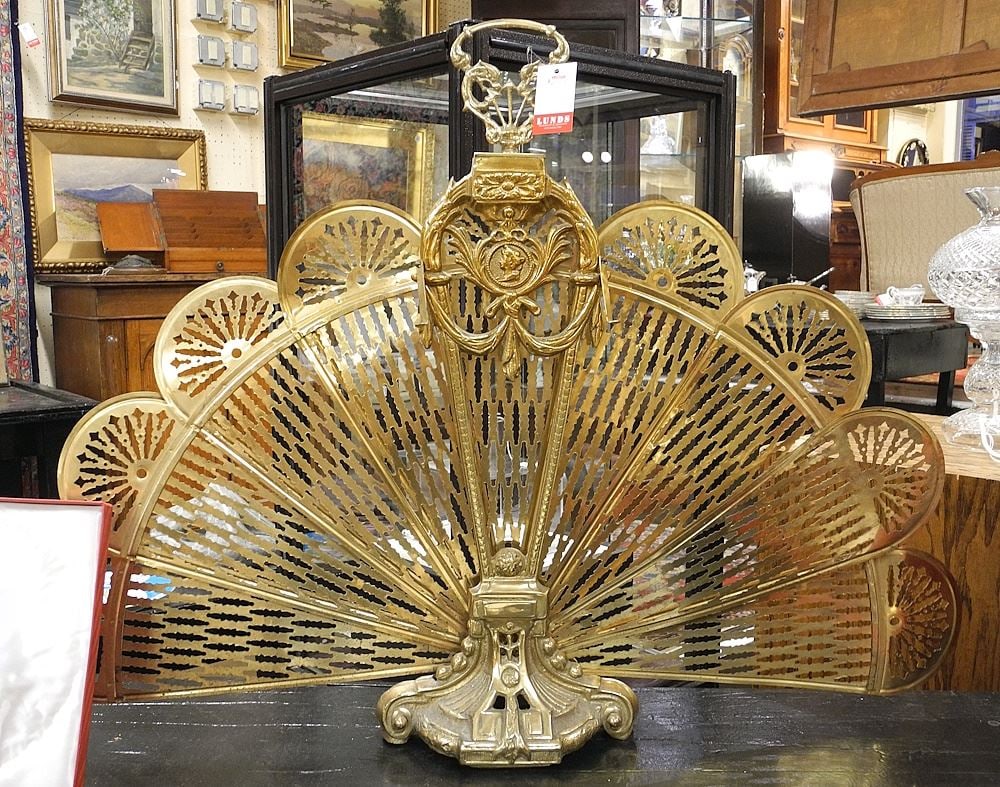 Brass Peacock-Style Fire Screen, 28" h. (1 of 1)