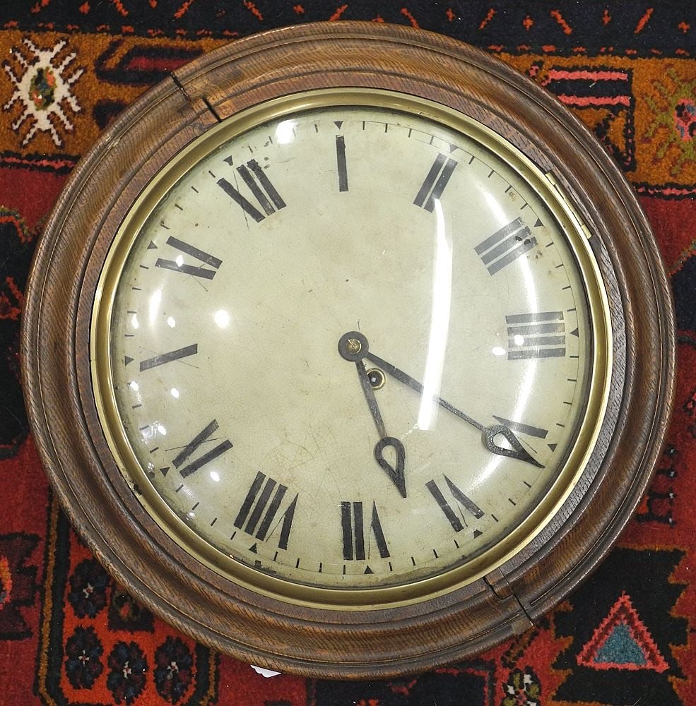 Antique Wall Clock with Brass Movement, 22 3/4" Diameter. (1 of 2)