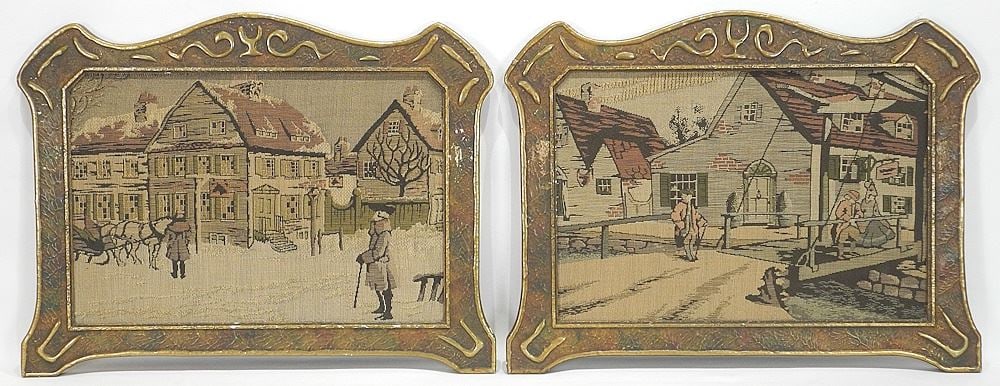 Pair of Tapestry Panels in Hand Carved Frames, 14 x 18". (1 of 4)