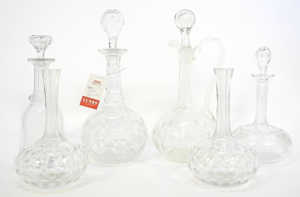 Collection of Crystal Decanters & Carafes, 6 Pieces, 8" - 11 1/2"h. (1 of 2)