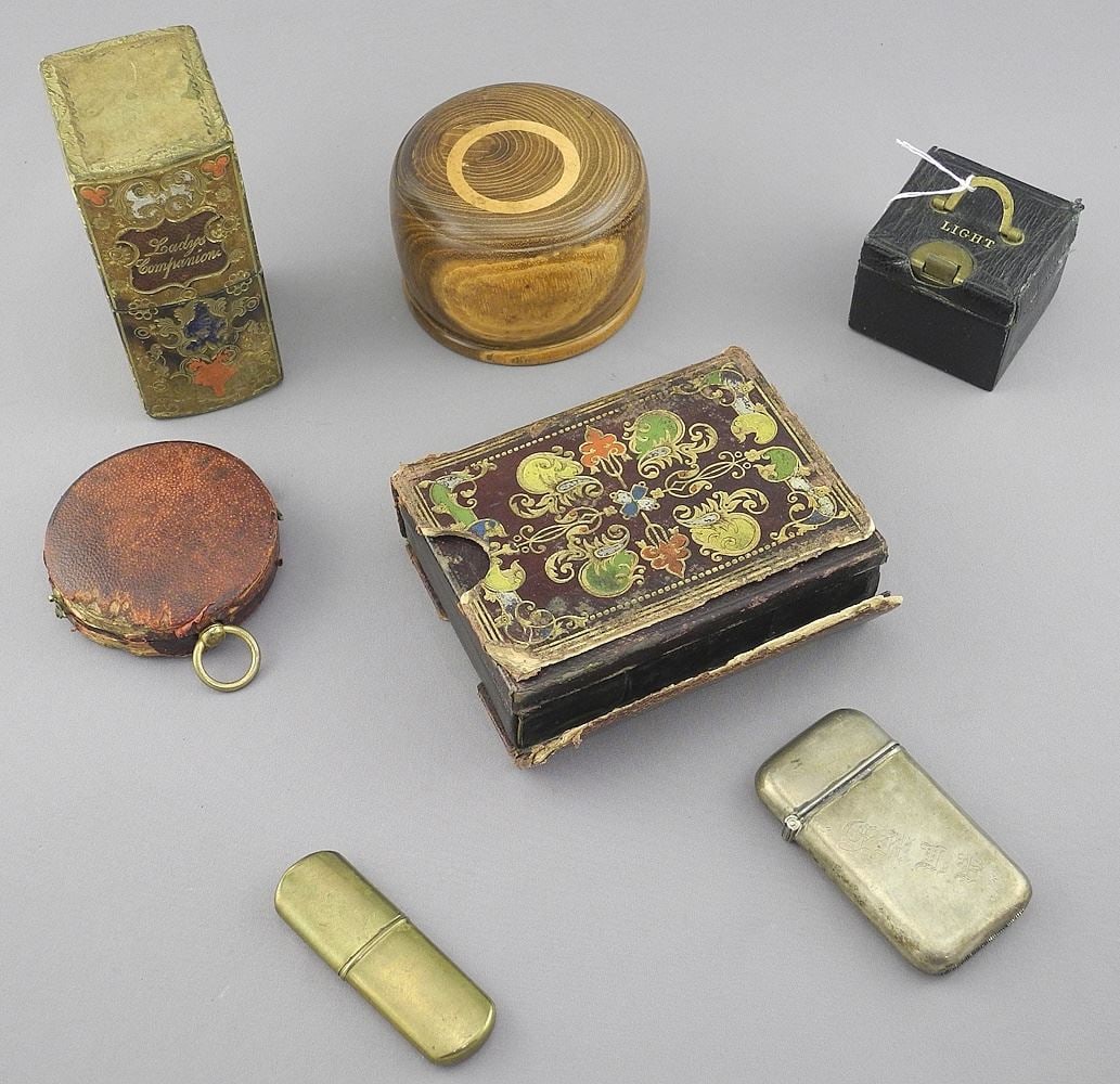 Collection of Antique Sundries: Sealing Wax/Strikers/Compass & Ladys Companion.: Collection of Antique Sundries: Sealing Wax/Strikers/Compass & Ladys Companion.