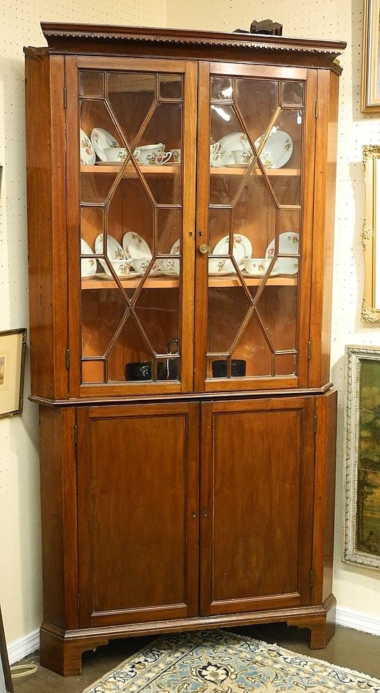 19th C. Mahogany Astragal Glazed Corner Cabinet, 38 1/2"w.: 19th C. Mahogany Astragal Glazed Corner Cabinet, 38 1/2"w.
