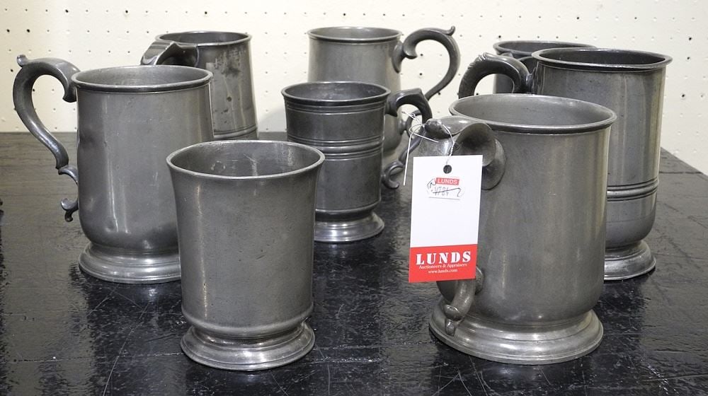 Collection of 18th & 19th Century Pewter Quart & Pint Tankards.: Collection of 18th & 19th Century Pewter Quart & Pint Tankards.