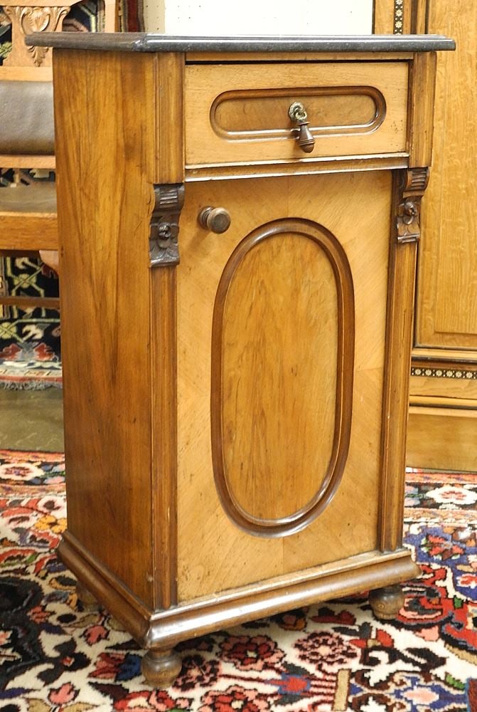 European Walnut Marble Topped Bedside Cabinet, 32 1/2"h. (1 of 4)