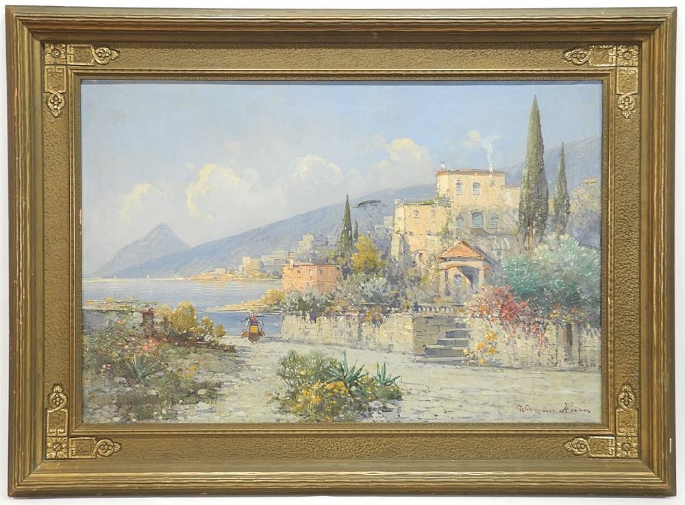 Oil on Canvas signed Wagner Hans, 20" x 30", "Amalfi Coast".: Oil on Canvas signed Wagner Hans, 20" x 30", "Amalfi Coast".