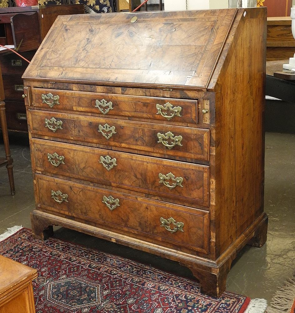 18th C. Banded Walnut Fall Front Bureau. (1 of 7)