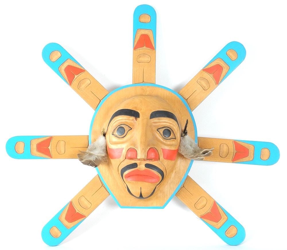 Kwagiulth-Style Sun Plaque signed W.C.McLeod'93, 22"w. (1 of 3)