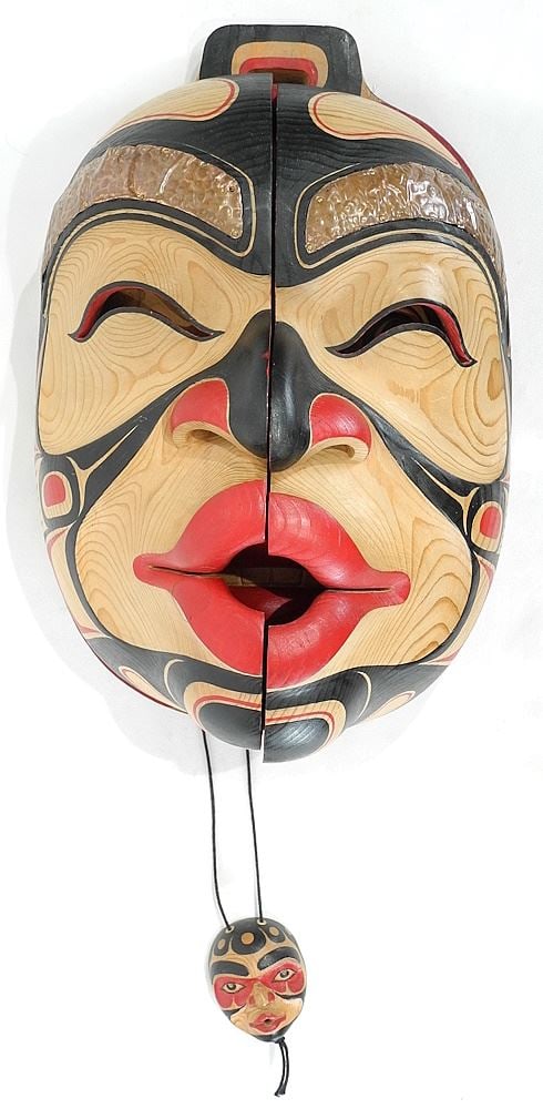 Carved & Painted "Transformation" Mask signed Paul Johnny with Copper Overlay, 18" x 11". (1 of 4)