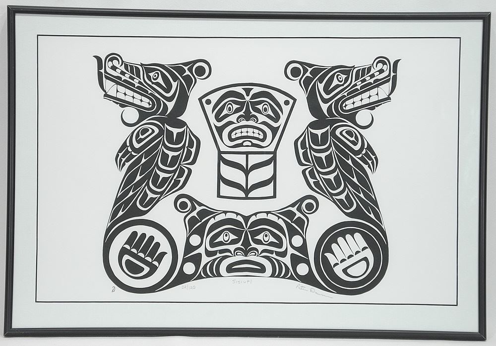 Kwagiulth Serigraph signed Peter Dawson, 12 1/2 x 19 1/2", "Sisiutl" #22/120. (1 of 4)