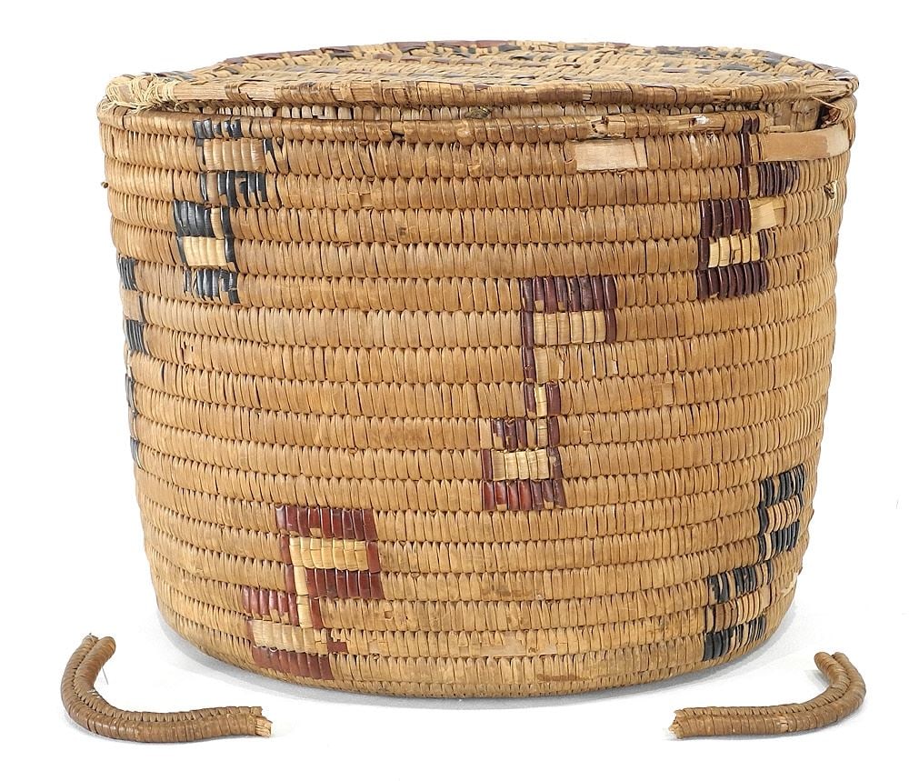 Salish Round Covered Basket, 10" (as found). (1 of 5)