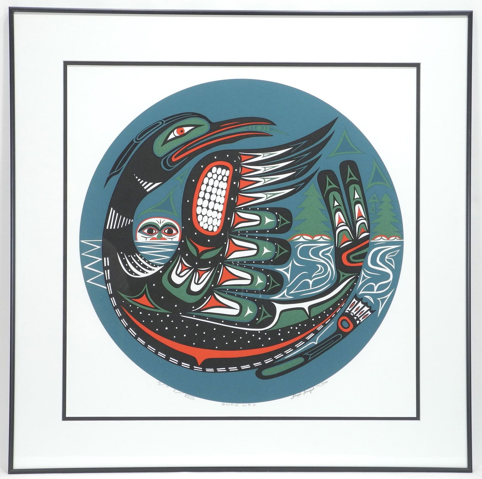 Serigraph signed Floyd Joseph '94 Tyee, 19 1/2" x 19 1/2", "Swak Wel", A/P, I/XVII. (1 of 3)