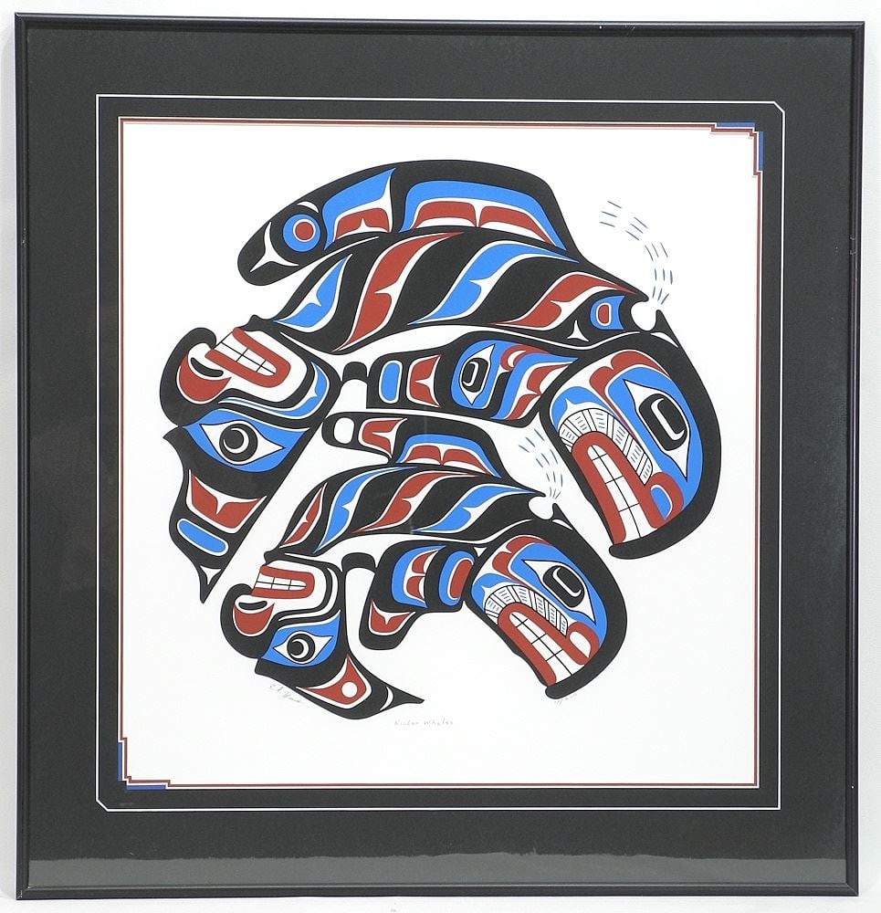 Kwagiulth Serigraph signed E.A. (Eugene) Hunt, 19 1/8" x 18 3/4", "Killer Whales" #13/200. (1 of 3)
