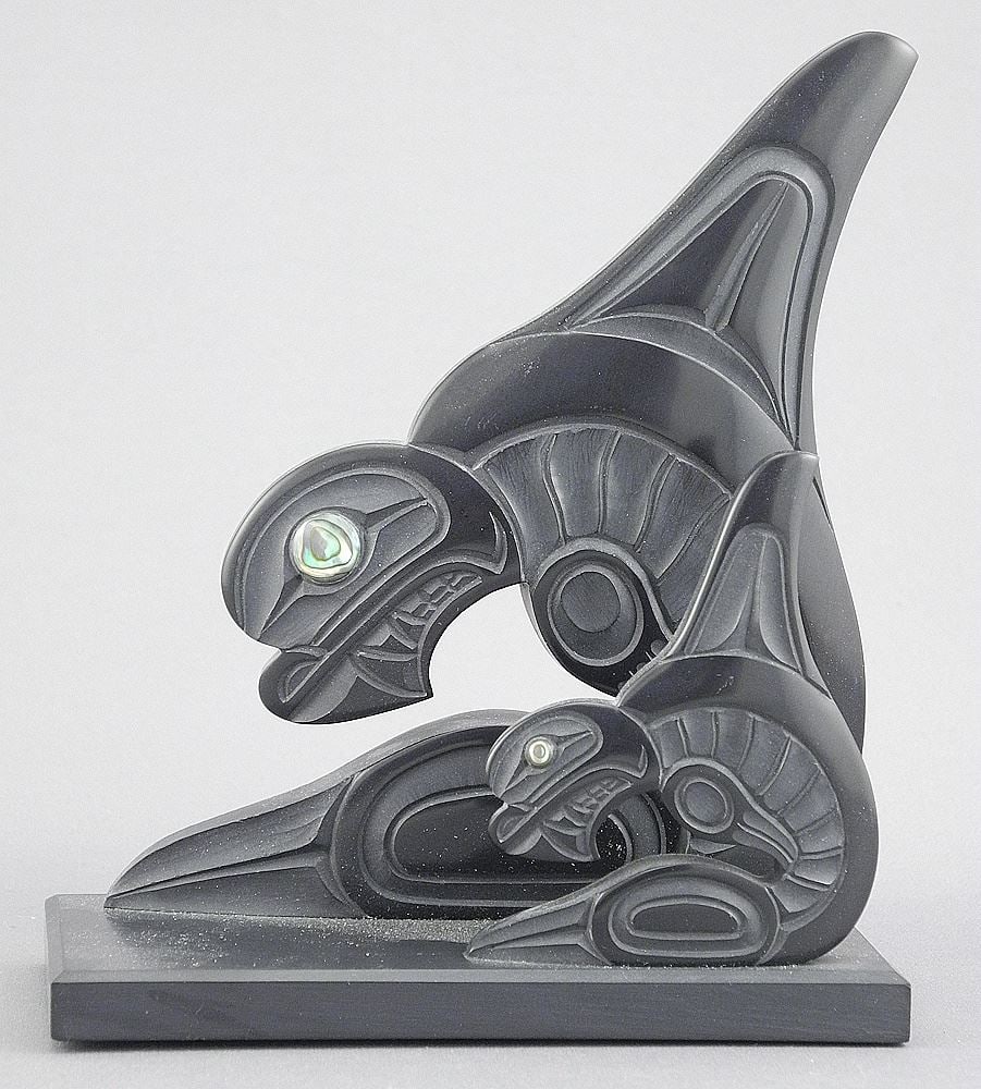 Haida Argillite Sculpture signed Myles Edgars, 5"h, "Haida Killer Whales". (1 of 3)