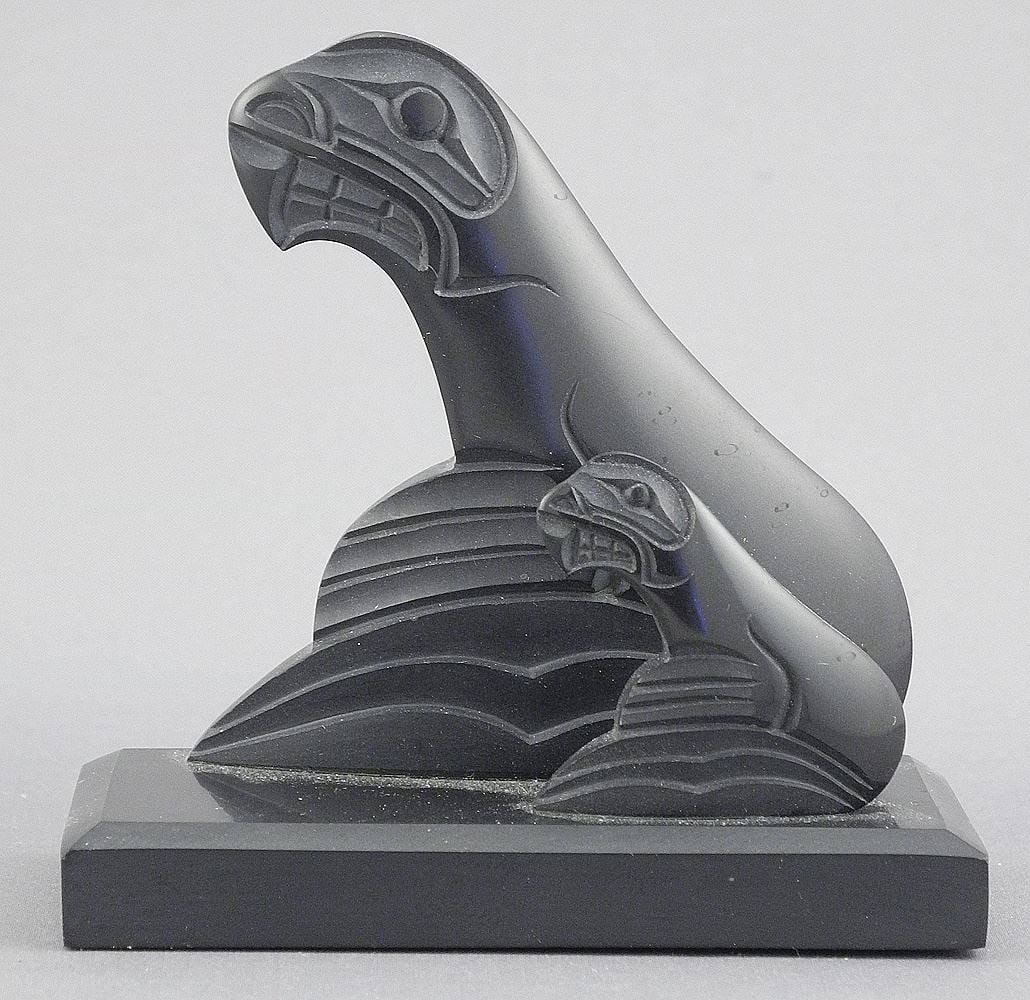 Haida Argillite Sculpture signed Myles Edgars, 3 1/8"h, "Haida Seal", 1993.: Haida Argillite Sculpture signed Myles Edgars, 3 1/8"h, "Haida Seal", 1993.