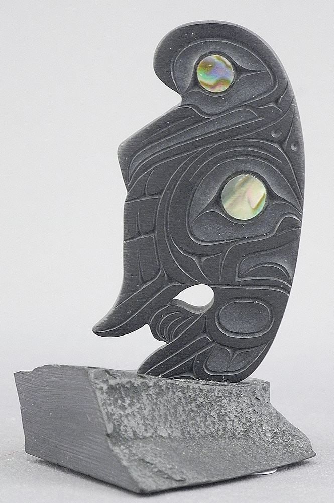 Haida Argillite Sculpture signed Calvin Bell, 3"h, "Raven Stealing the Moon".: Haida Argillite Sculpture signed Calvin Bell, 3"h, "Raven Stealing the Moon".